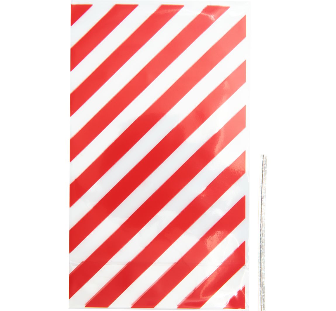 Bodenfaltenbeutel "Rote Streifen" mit Verschlussband - 11,2 x 19,2 cm