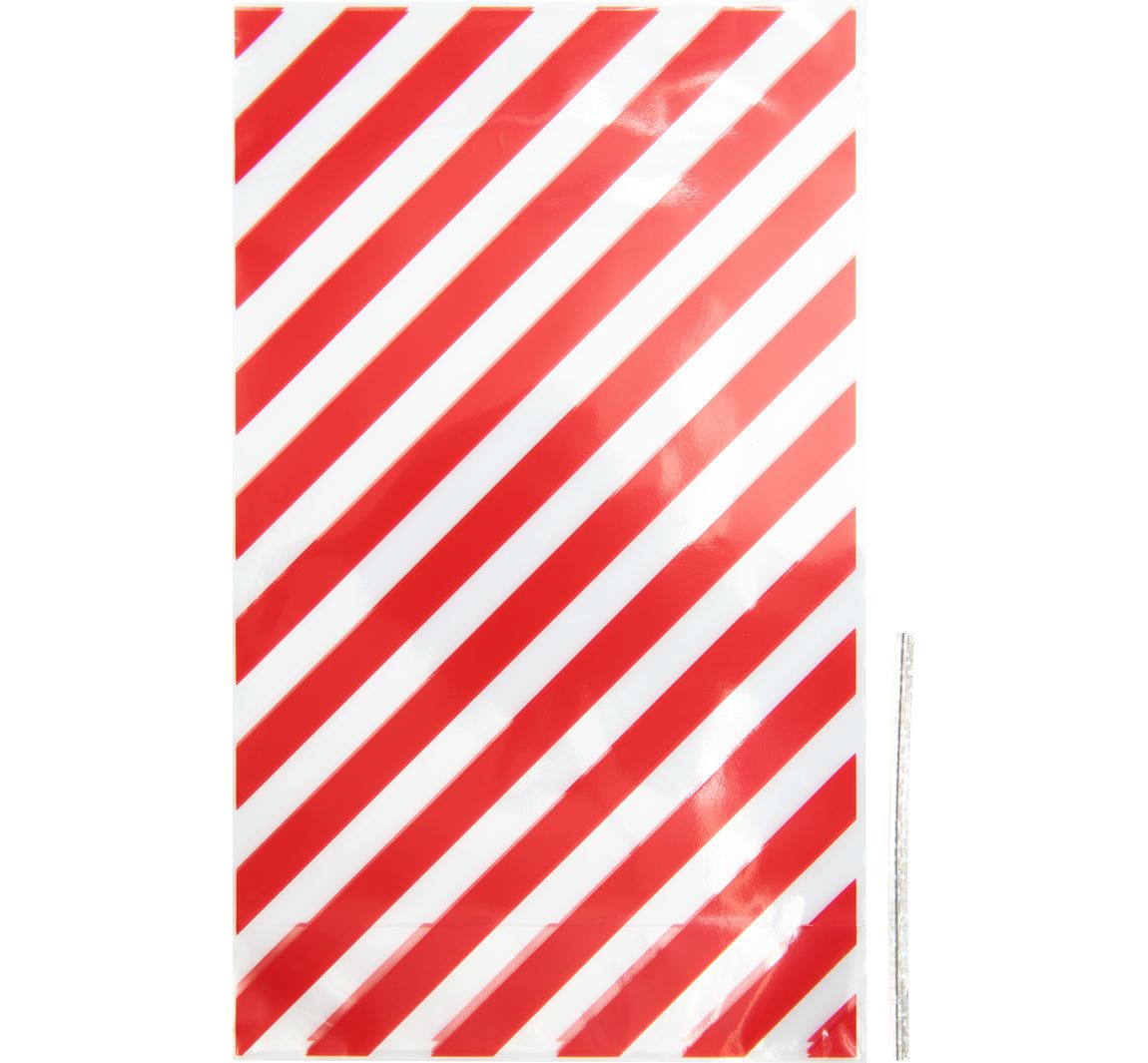 Bodenfaltenbeutel "Rote Streifen" mit Verschlussband - 14,4 x 24 cm