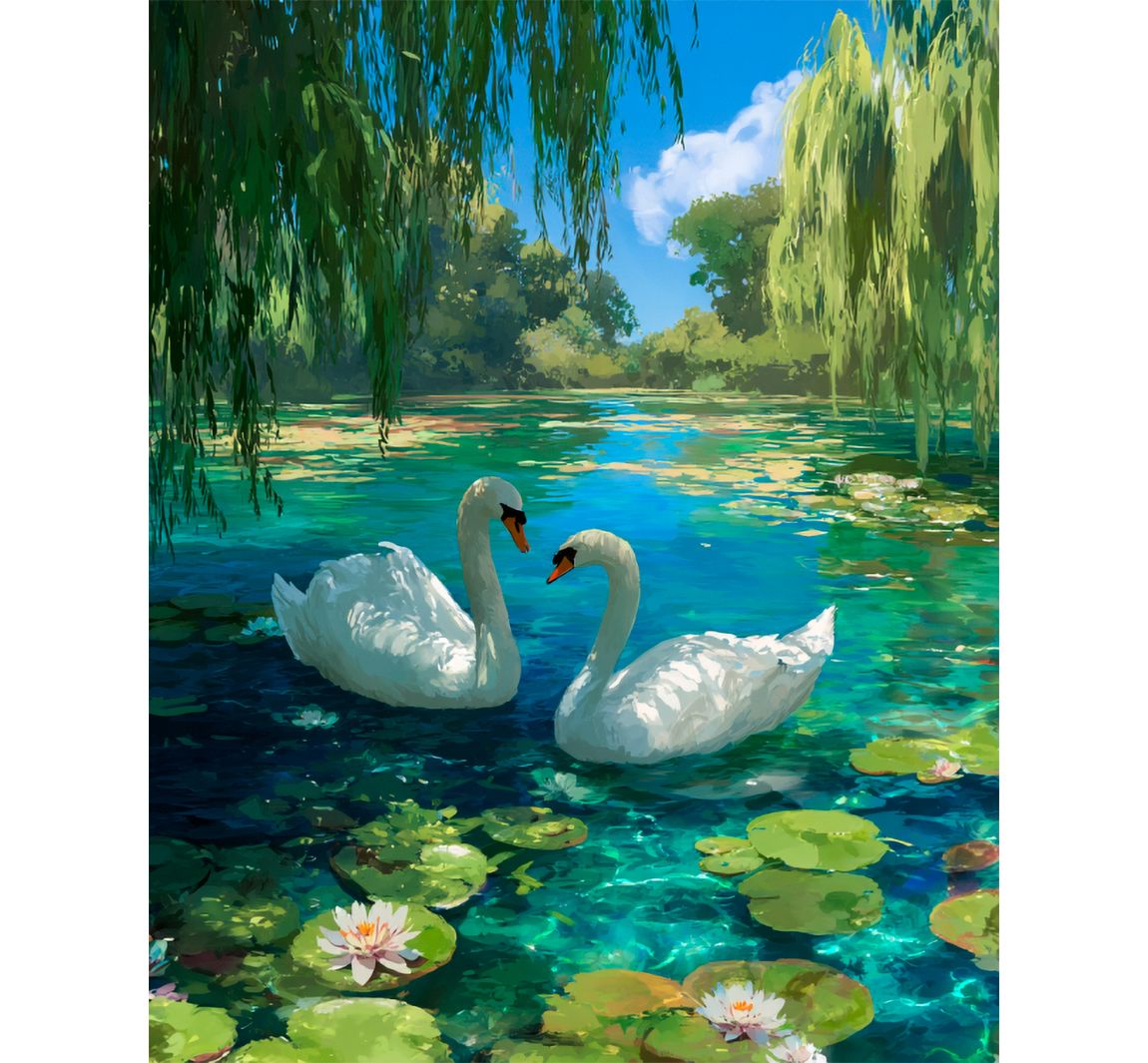 Diamond Painting Set, 40 x 50 cm - Schwäne