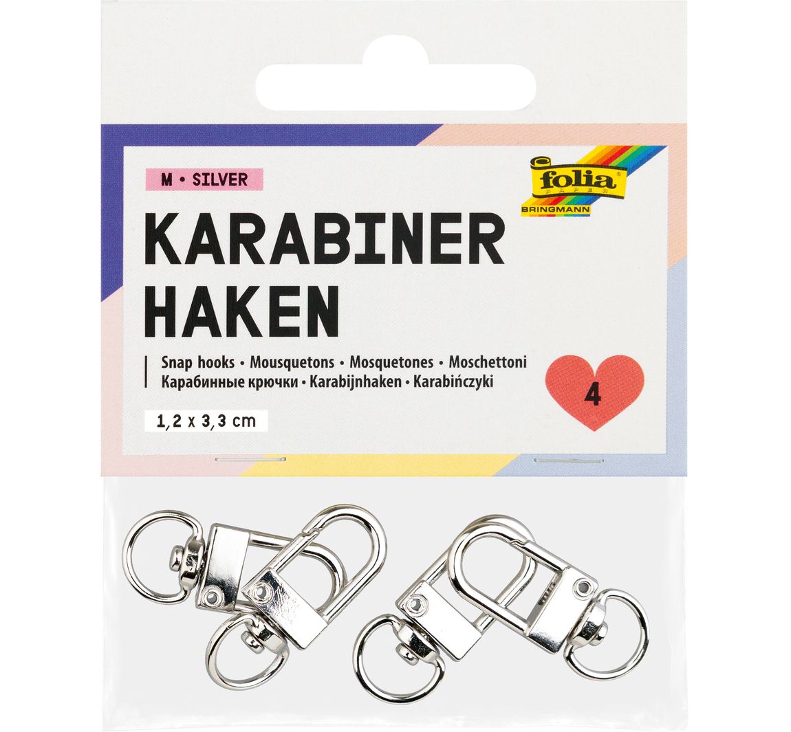 Karabinerhaken, 4 Stück - Silber
