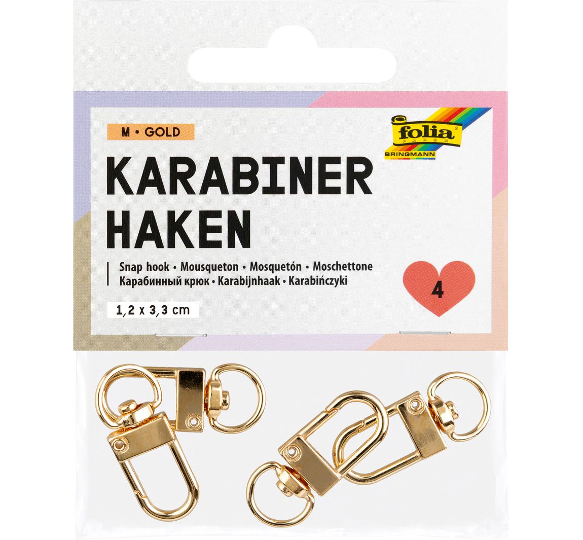 Karabinerhaken, 4 Stück - Gold