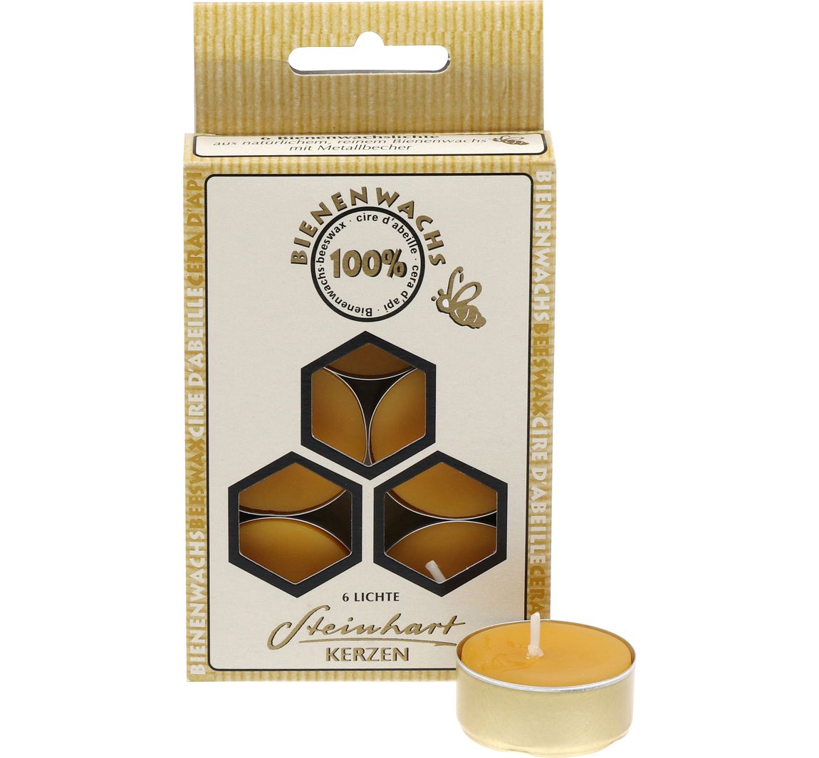 Teelichte aus 100 % Bienenwachs, 6er-Pack - Mit Aluhülle