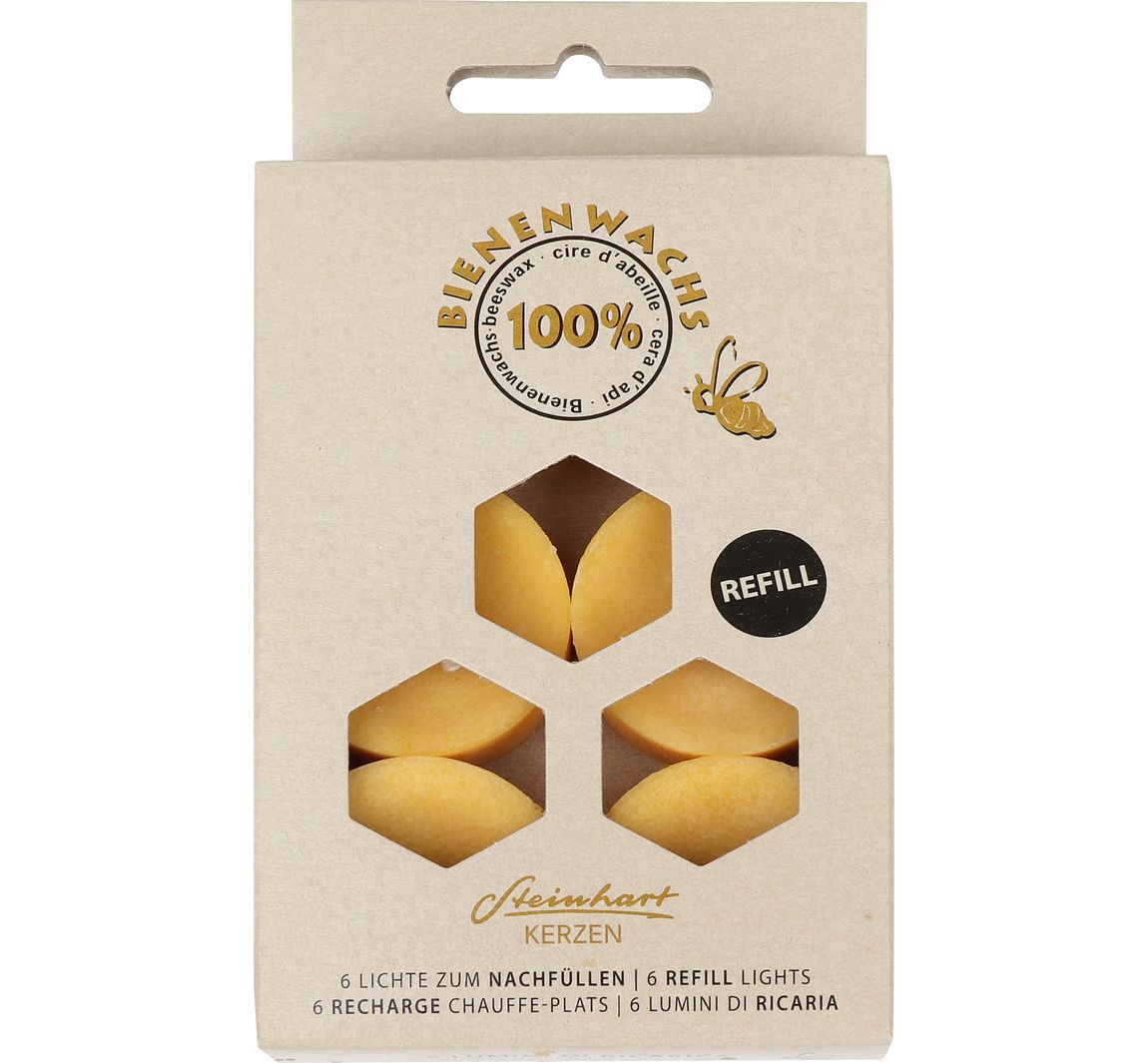 Teelichte aus 100 % Bienenwachs, 6er-Pack - Ohne Aluhülle