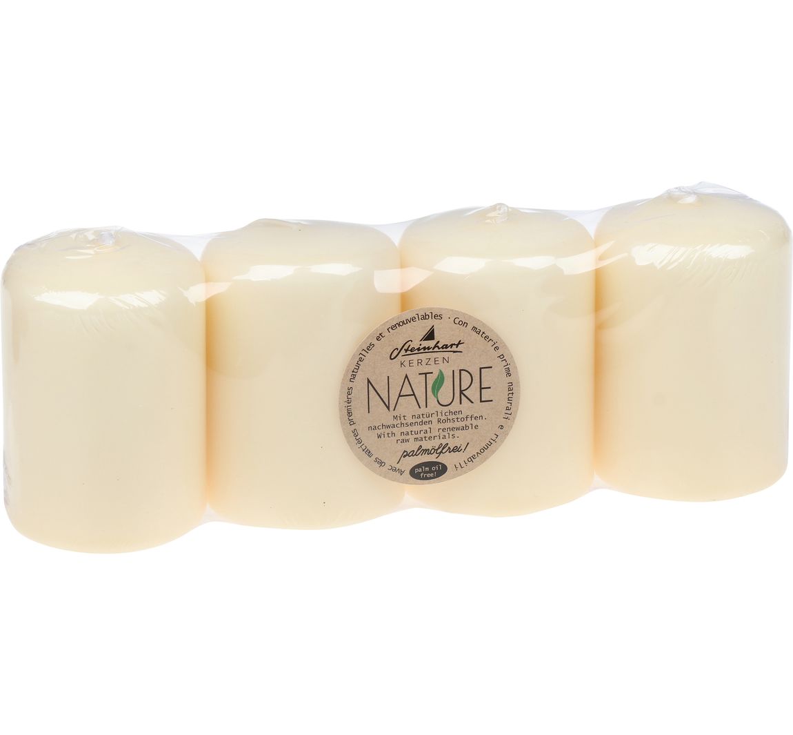 Stumpenkerzen "Nature", 4er-Pack - Creme