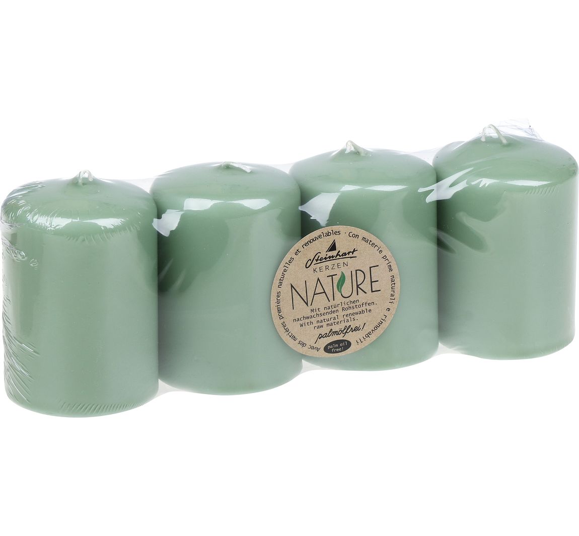 Stumpenkerzen "Nature", 4er-Pack - Salbei