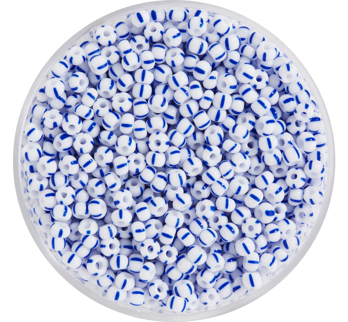 Rocailles, gestreift, 2,6 mm - Blau/Weiß
