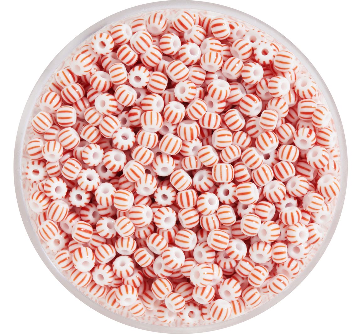 Rocailles, gestreift, 2,6 mm - Rot-Weiß
