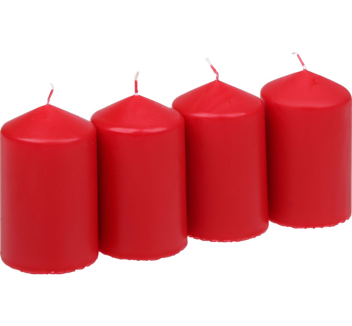 Stumpenkerzen, 4er-Pack - Rot