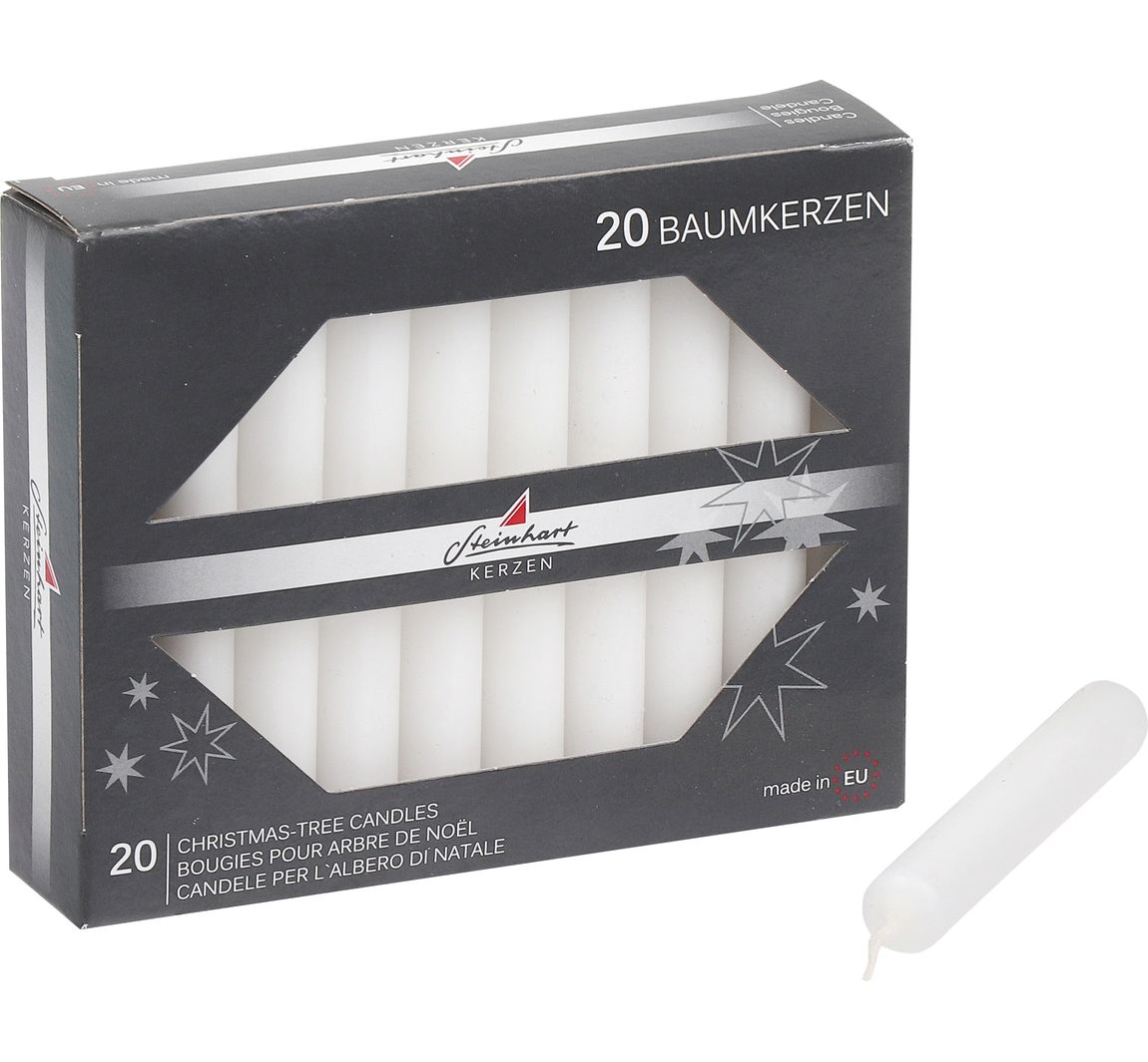 Baumkerzen durchgefärbt, 20er-Pack - Weiß
