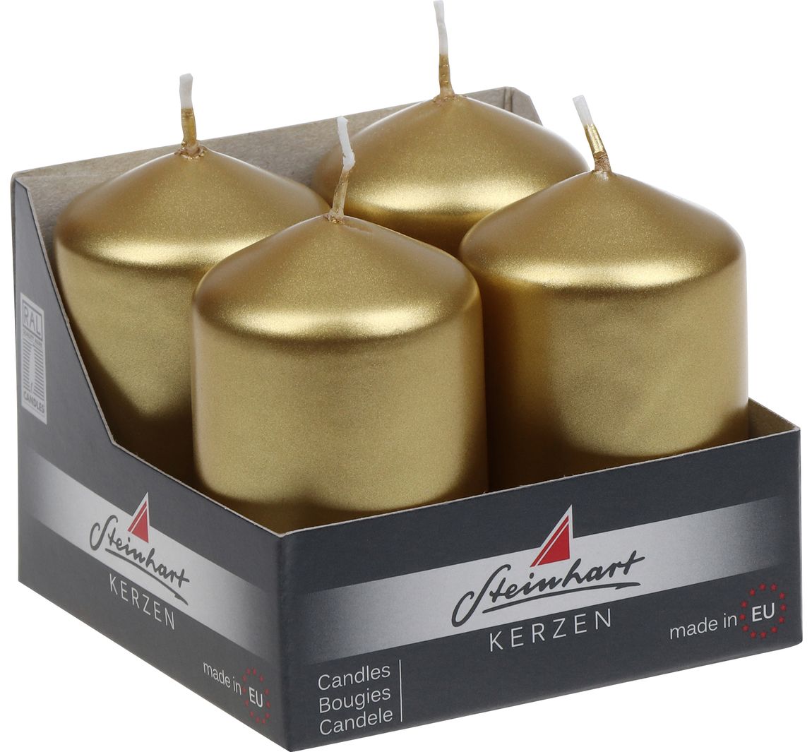 Kleine Stumpenkerzen "Edelglanz", 4er-Pack - Gold-Metallic