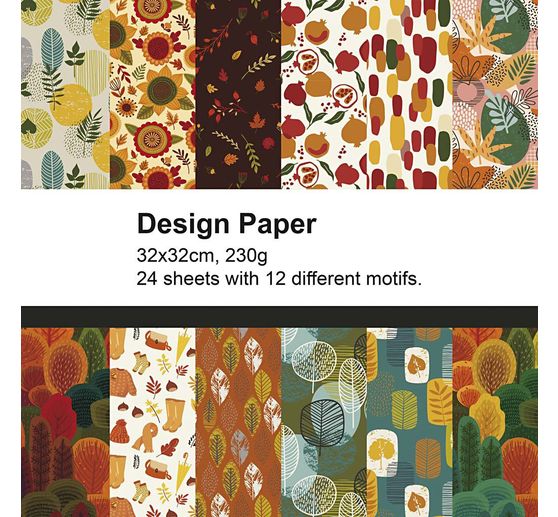 Designpapierblock, 32 x 32 cm, 24 Blatt