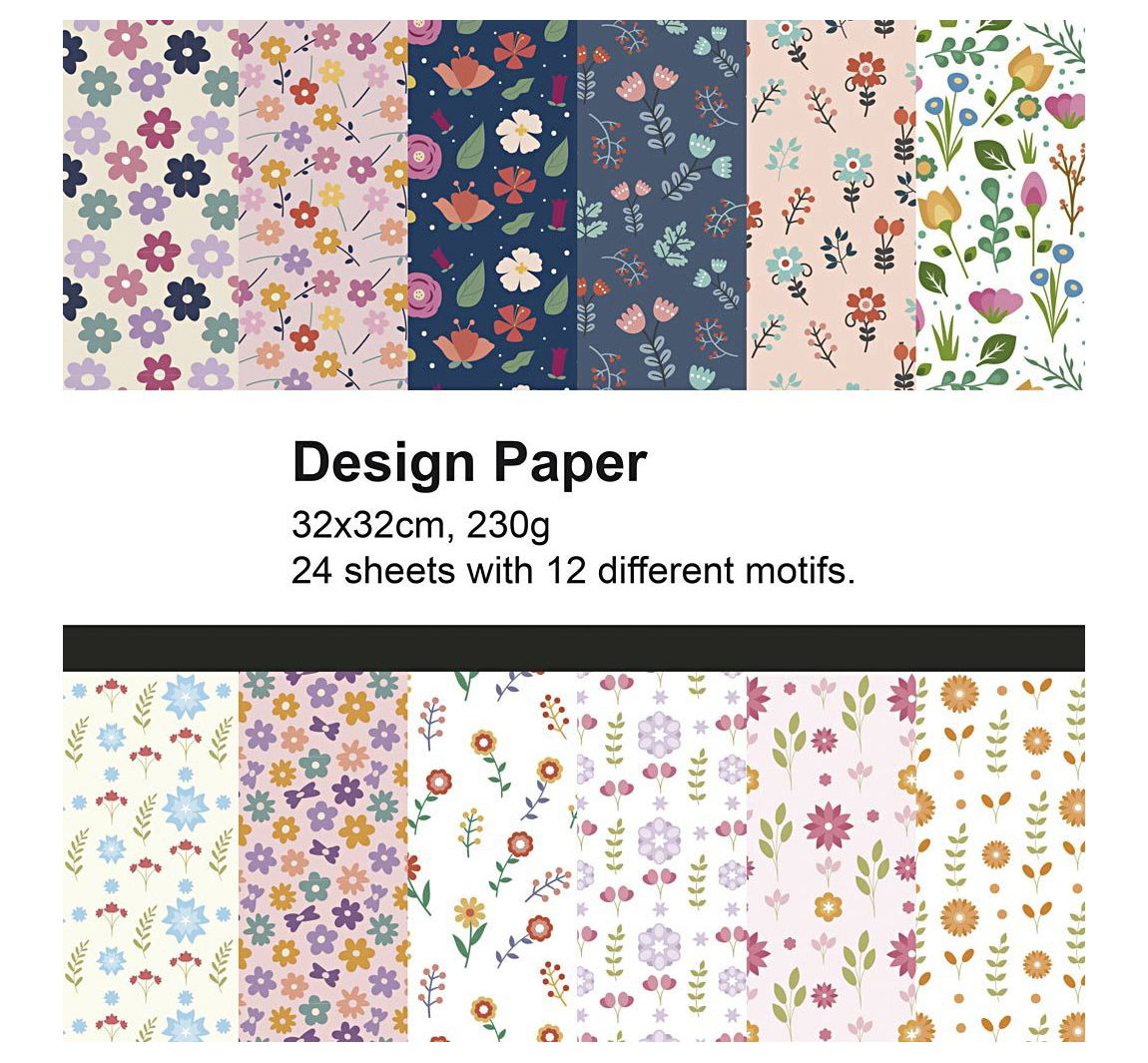Designpapierblock, 32 x 32 cm, 24 Blatt - Blütenrausch