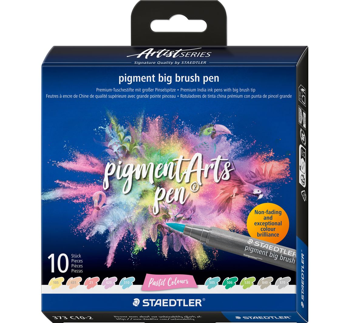 STAEDTLER Pigment big brush pen "Pigment Arts", 10 Farben - Pastel Colours