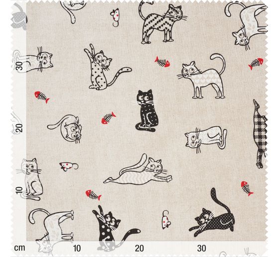 Motiv-Stoff Leinenoptik "Katzen"