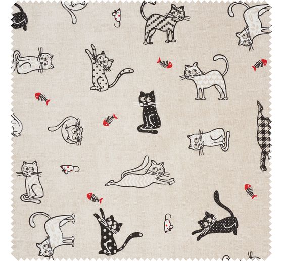 Motiv-Stoff Leinenoptik "Katzen"