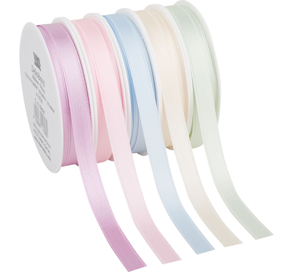 Satinband "Pastell 10 mm", 5er-Set à 3 m