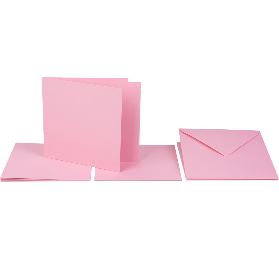 Doppelkarten mit Umschlägen und Einlegeblättern, 13,5 x 13,5 cm, 220g/m² - Rosa