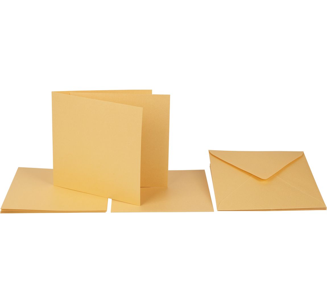 Doppelkarten mit Umschlägen und Einlegeblättern, 13,5 x 13,5 cm, 220g/m² - Gold
