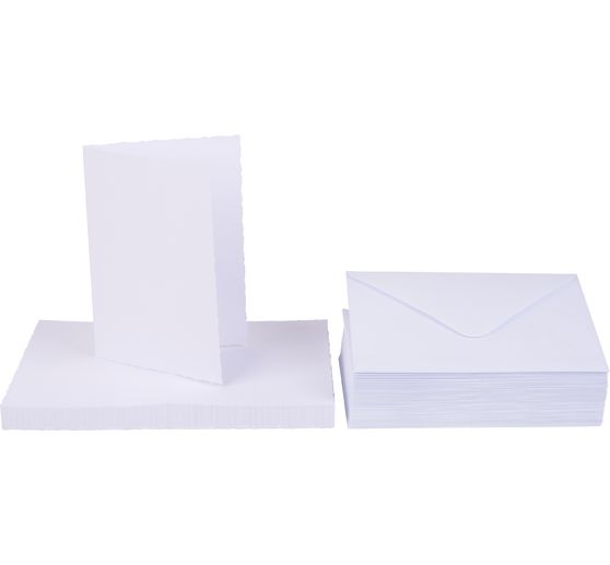 Doppelkarten mit Umschlägen "Büttenrand", 100-tlg., weiß