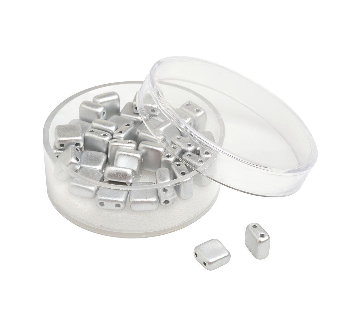 Glasperle "Quadratisch", 35 Stück - Silber