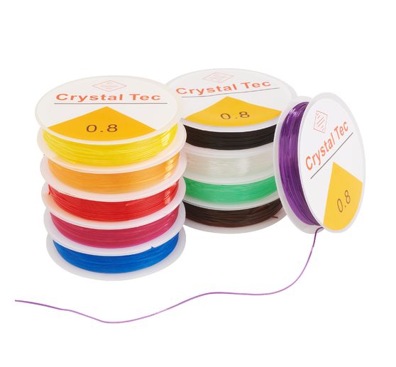 VBS Gummikordeln "Magic Stretch", Bunter Mix, 0,8 mm, 10 Rollen à 5 m