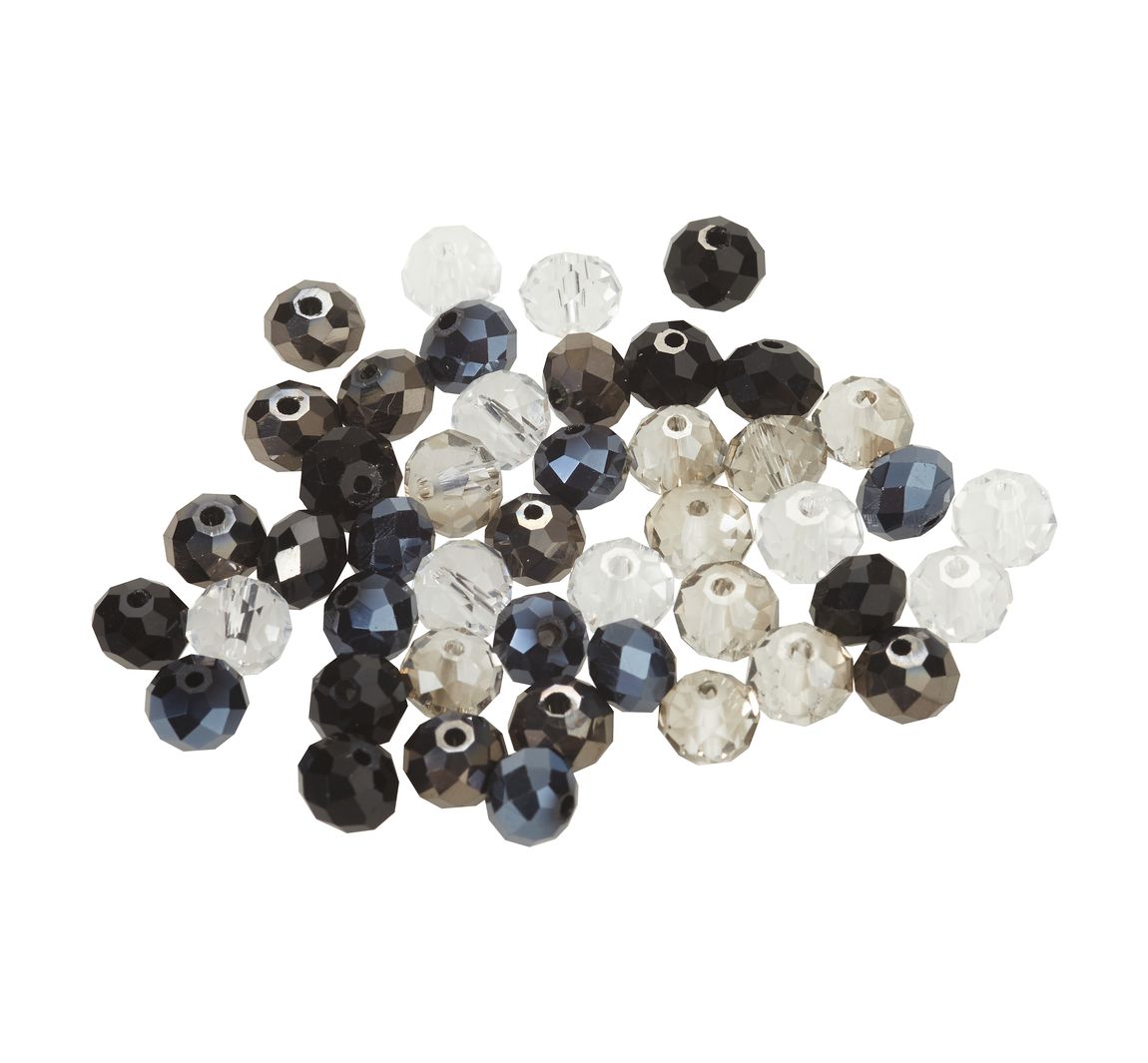Glasschliffperlen, 8 mm, 45 Stück - Schwarz/Kristall