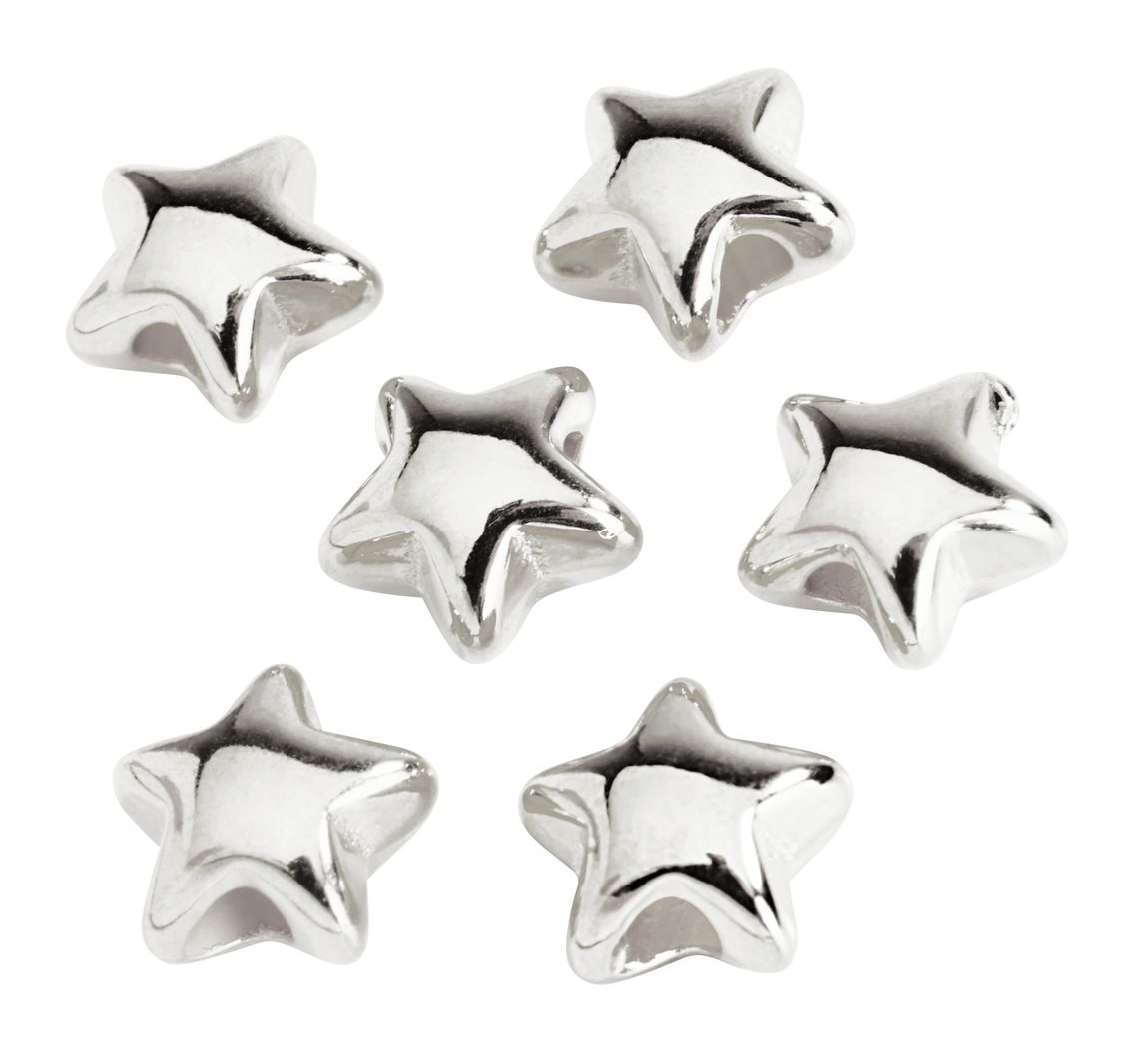 Mini-Metall-Perle "Stern", 6 Stück - Silber