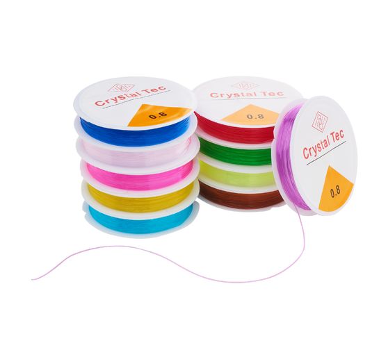 VBS Gummikordeln "Magic Stretch", Bunter Mix, 0,8 mm, 10 Rollen à 5 m