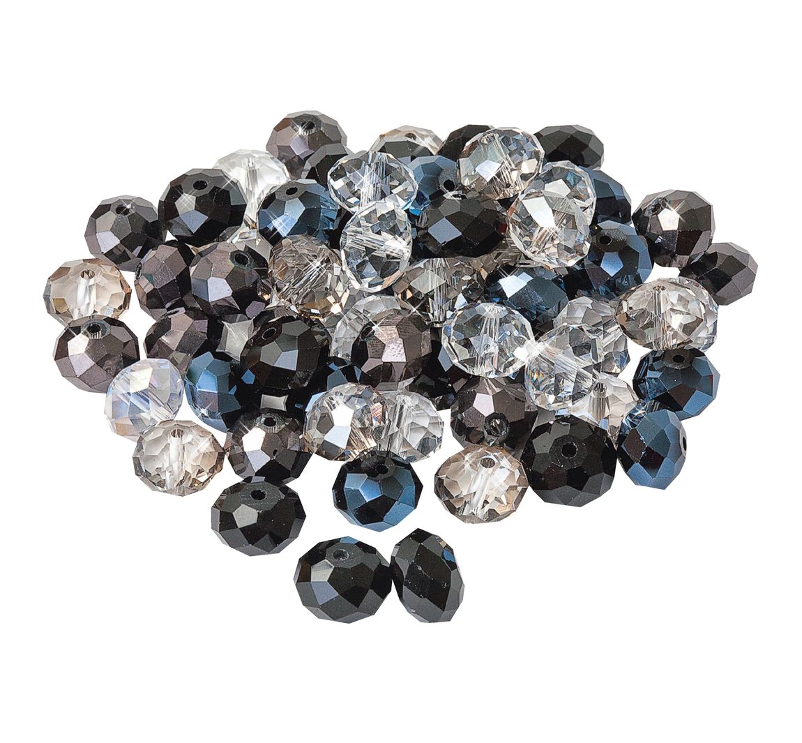 Glasschliffperlen, 10 mm, 35 Stück - Schwarz/Kristall