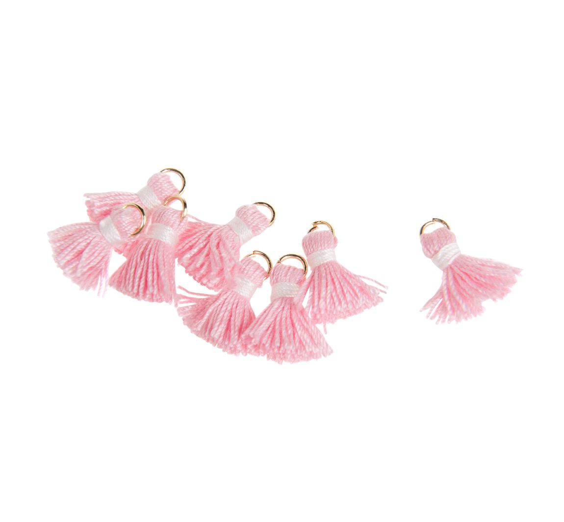 Quaste mit Öse, 8 Stück, 15 mm - Rosa