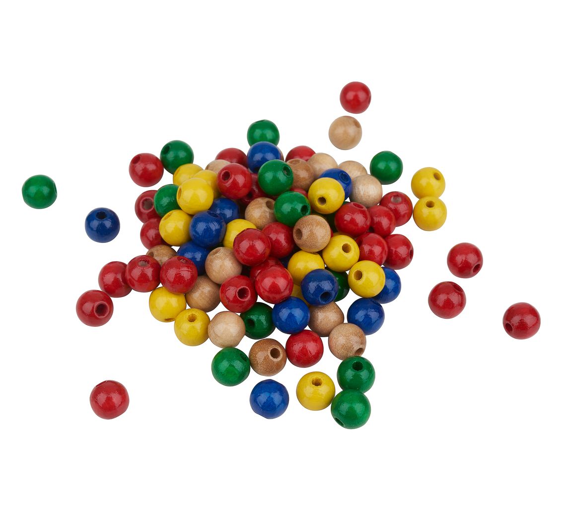 Holzperlen, Ø 8 mm, 85 Stück - Bunt