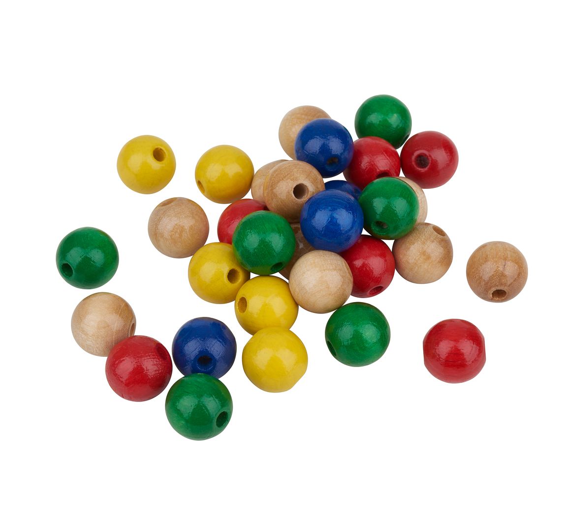 Holzperlen, Ø 12 mm, 30 Stück - Bunt