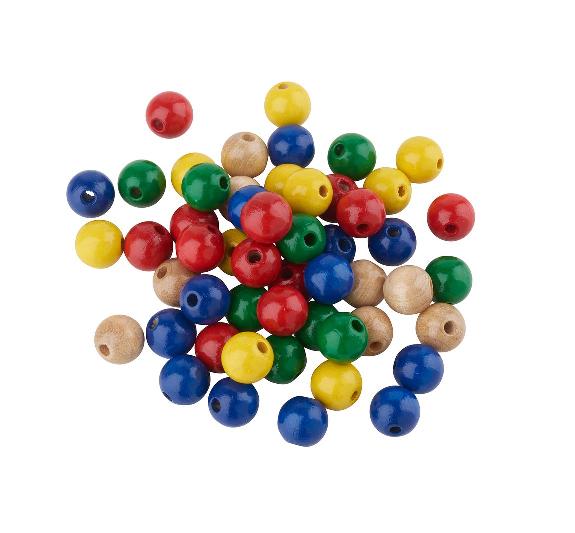 Holzperlen, Ø 10 mm, ca. 50 Stück - Bunt