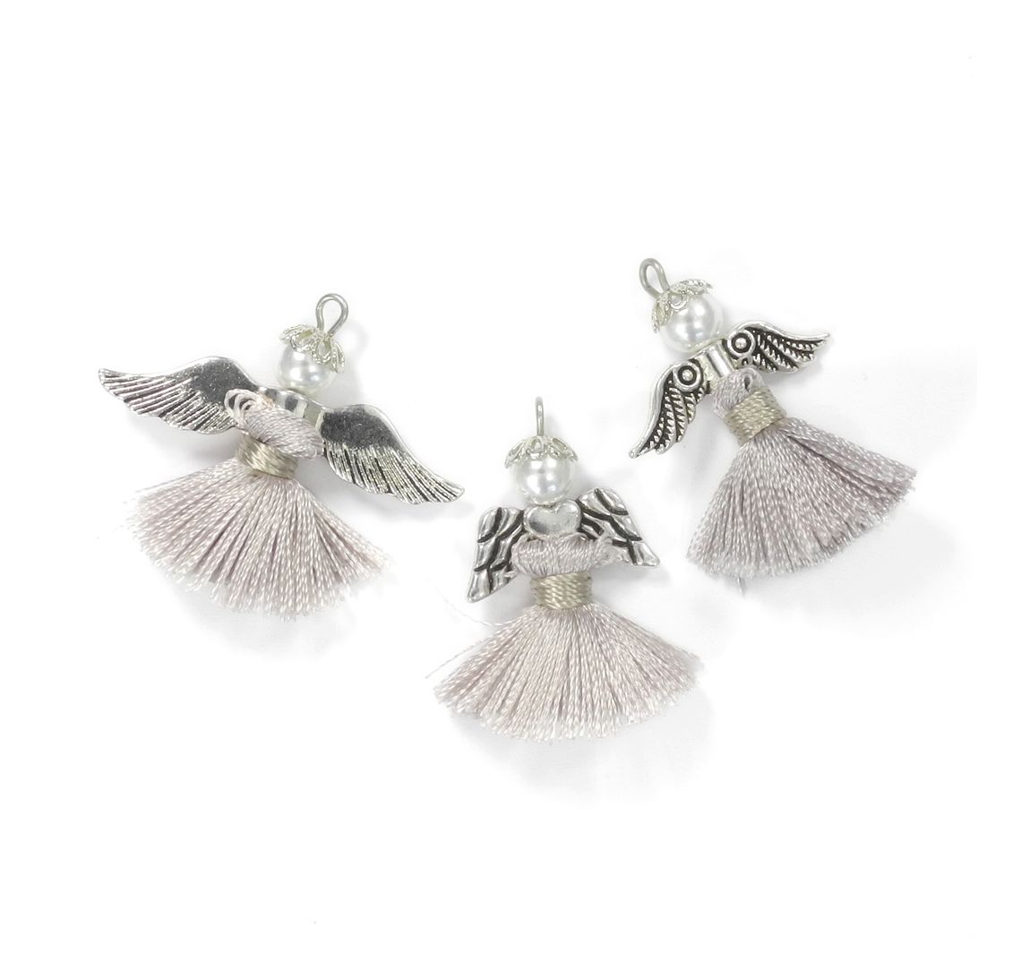Bastel-Set "Quastenengel", 3er-Set - Silber
