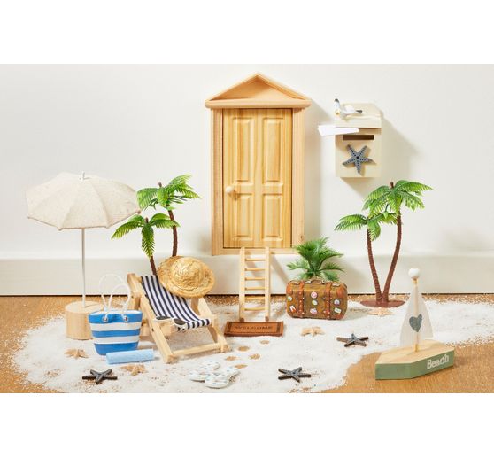 Deko-Liegestuhl aus Holz, blau/weiß