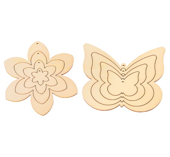 Holz Mobile "Blumen und Schmetterling", 2er-Set