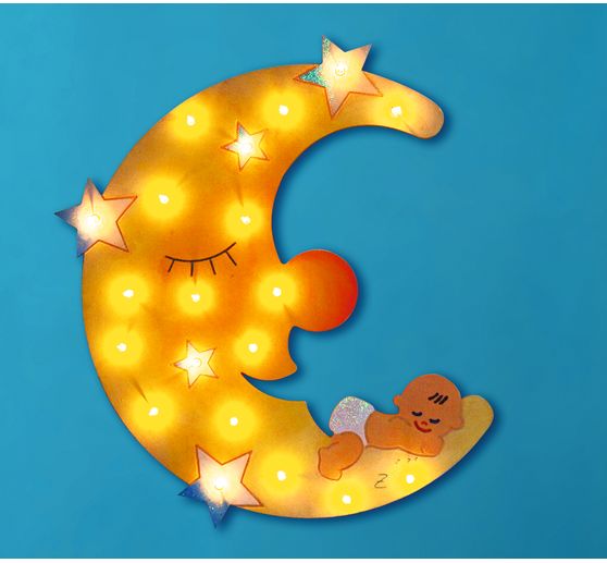 Nachtlicht "Mond mit Baby", Pappel-Sperrholz