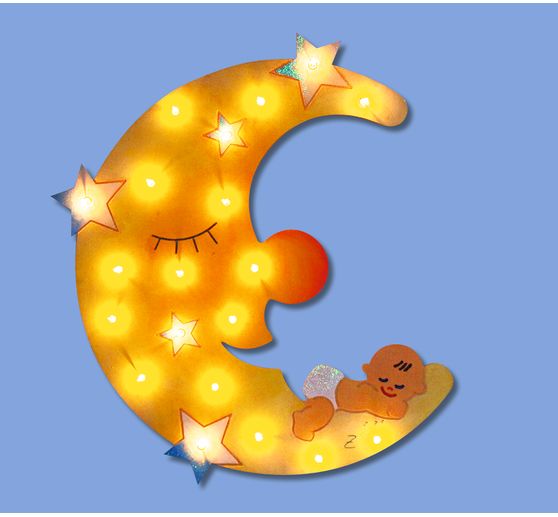 Nachtlicht "Mond mit Baby", Pappel-Sperrholz