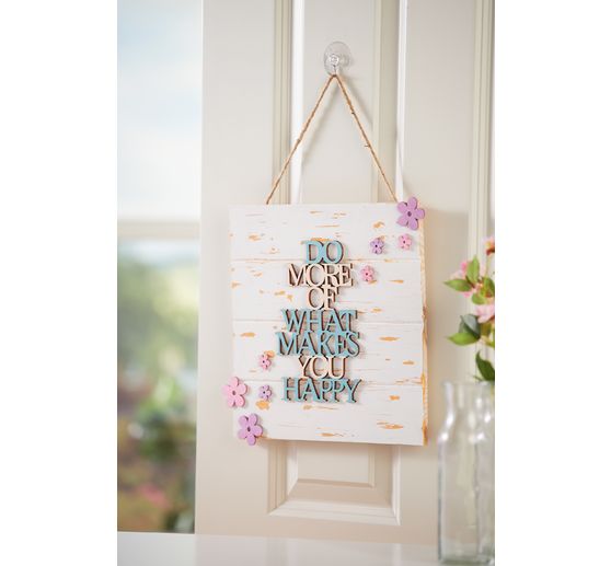 Holzschrift "Do more what makes you happy"