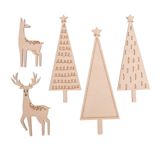 Holz-Steckmotive "Winter Home", 5er-Set, Sperrholz