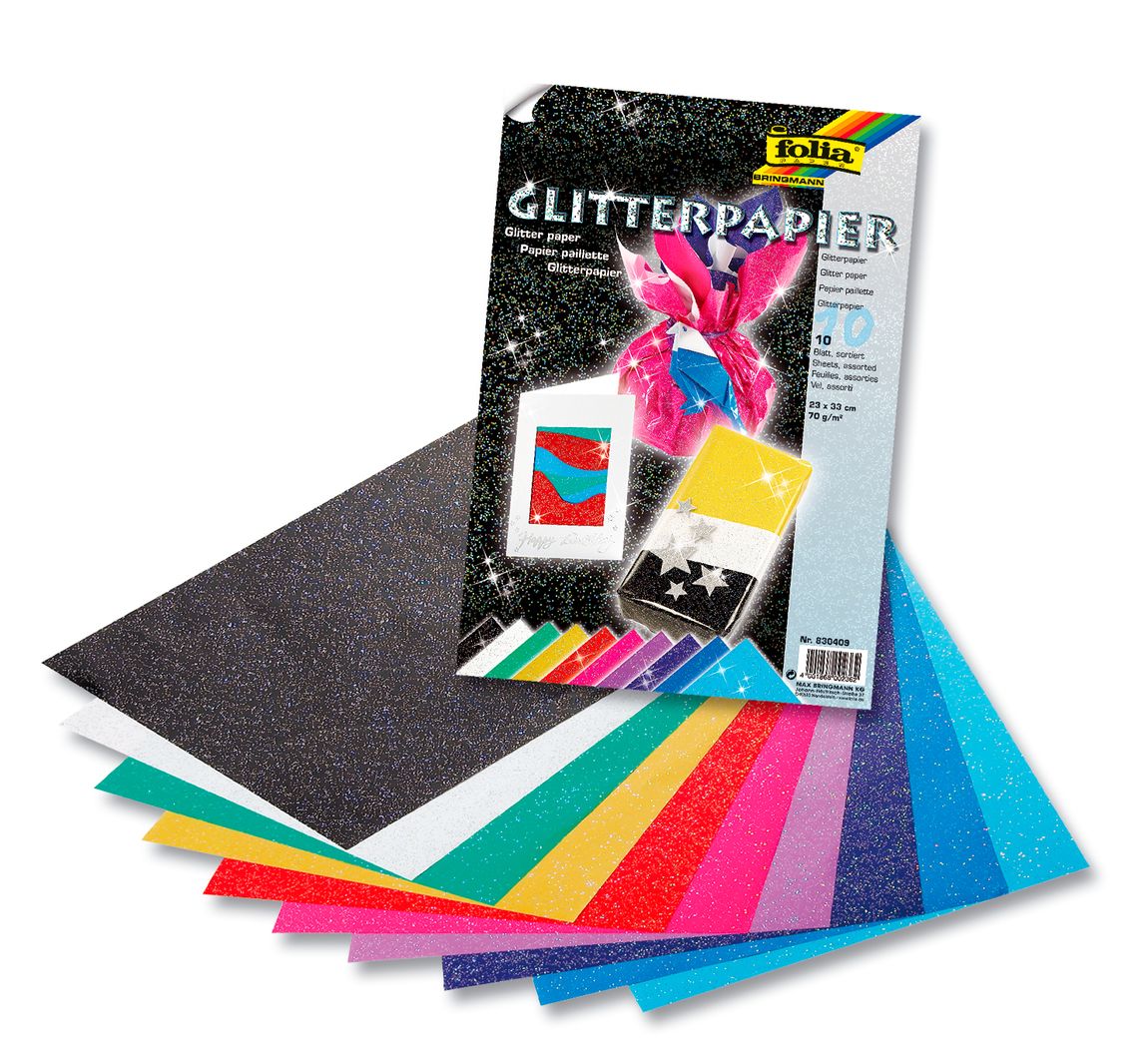 Glitterpapier, 23x33 cm, 10 Blatt farbig sortiert