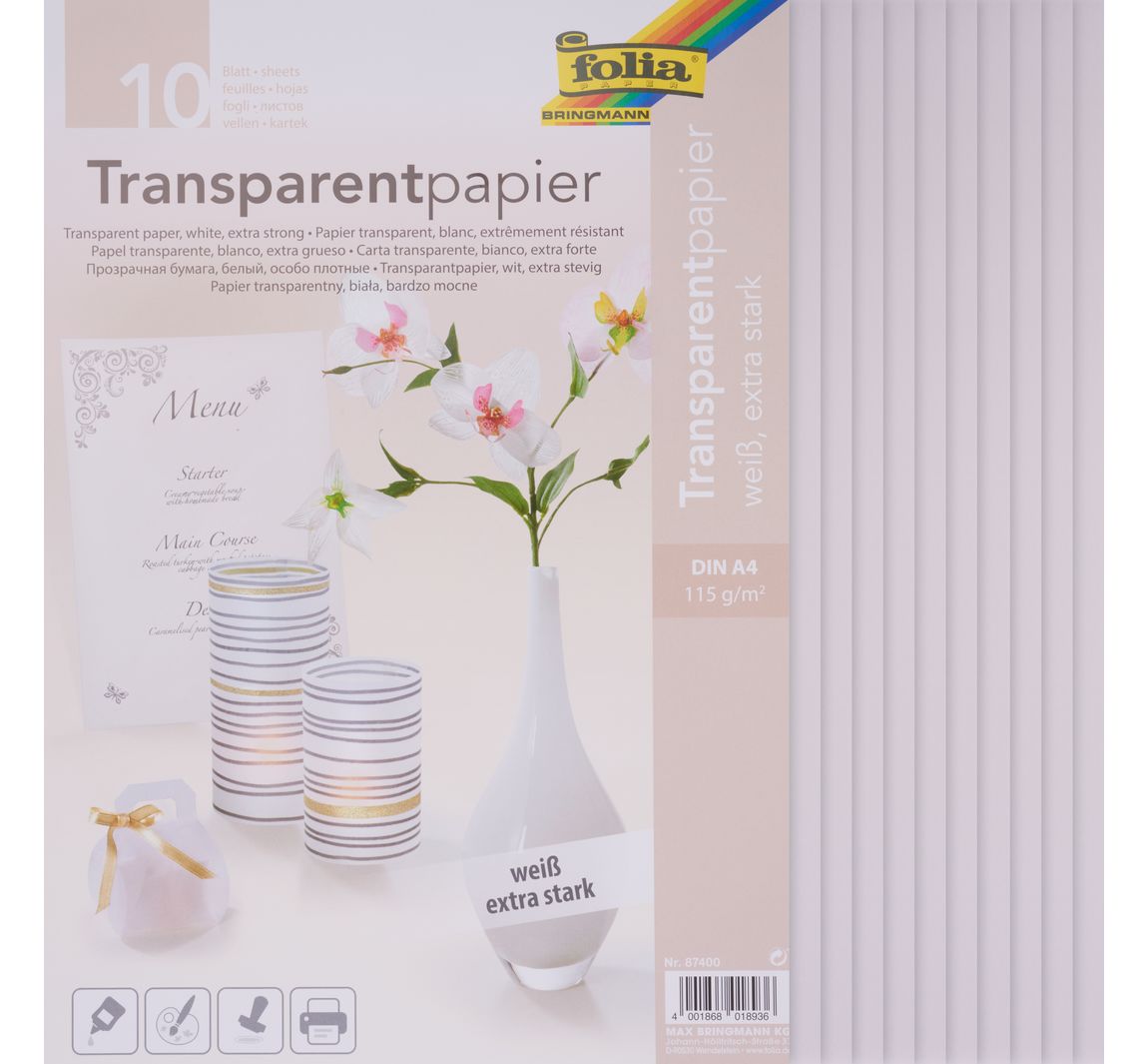Transparentpapier, 10 Blatt - Weiß