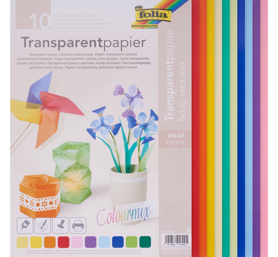 Transparentpapier, 10 Blatt - Bunt