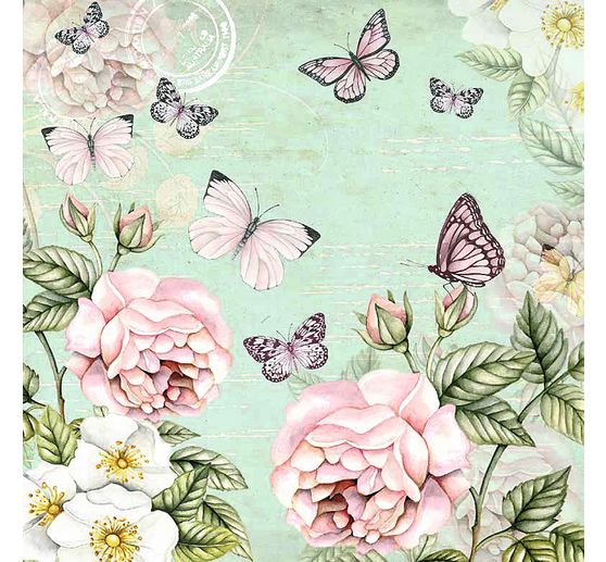 Serviette "Rosen & Schmetterlinge"