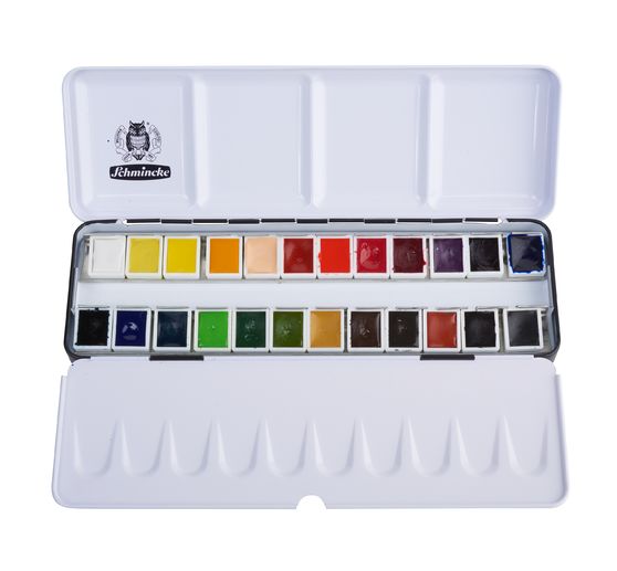 AKADEMIE Aquarellkasten mit 24 halben Näpfchen