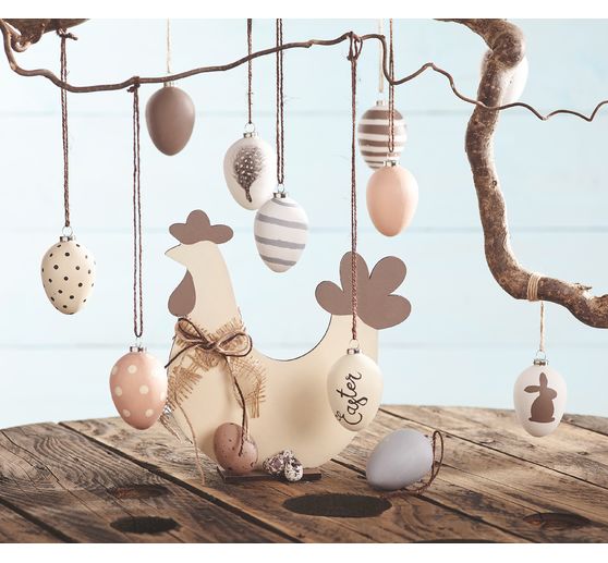 Eier-Anhänger, 12 Stück, Terrakotta, weiß, H 6 cm