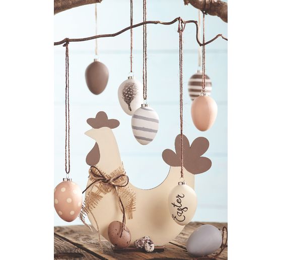 Eier-Anhänger, 12 Stück, Terrakotta, weiß, H 6 cm