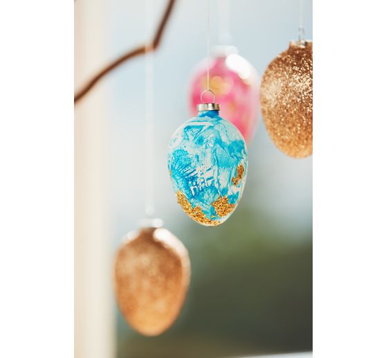 Eier-Anhänger, 12 Stück, Terrakotta, weiß, H 6 cm