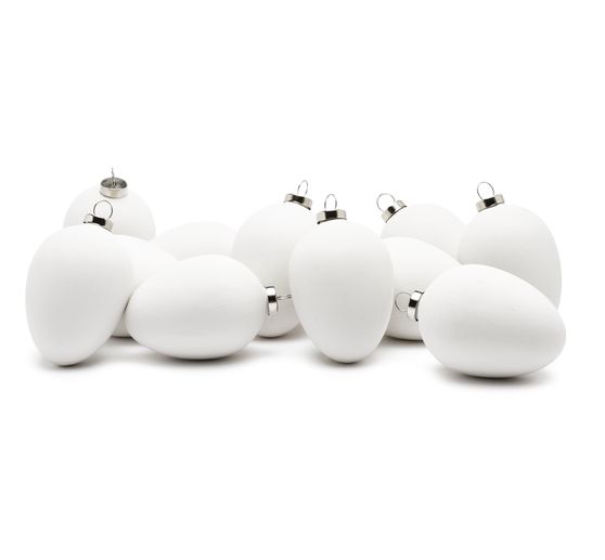 Eier-Anhänger, 12 Stück, Terrakotta, weiß, H 6 cm