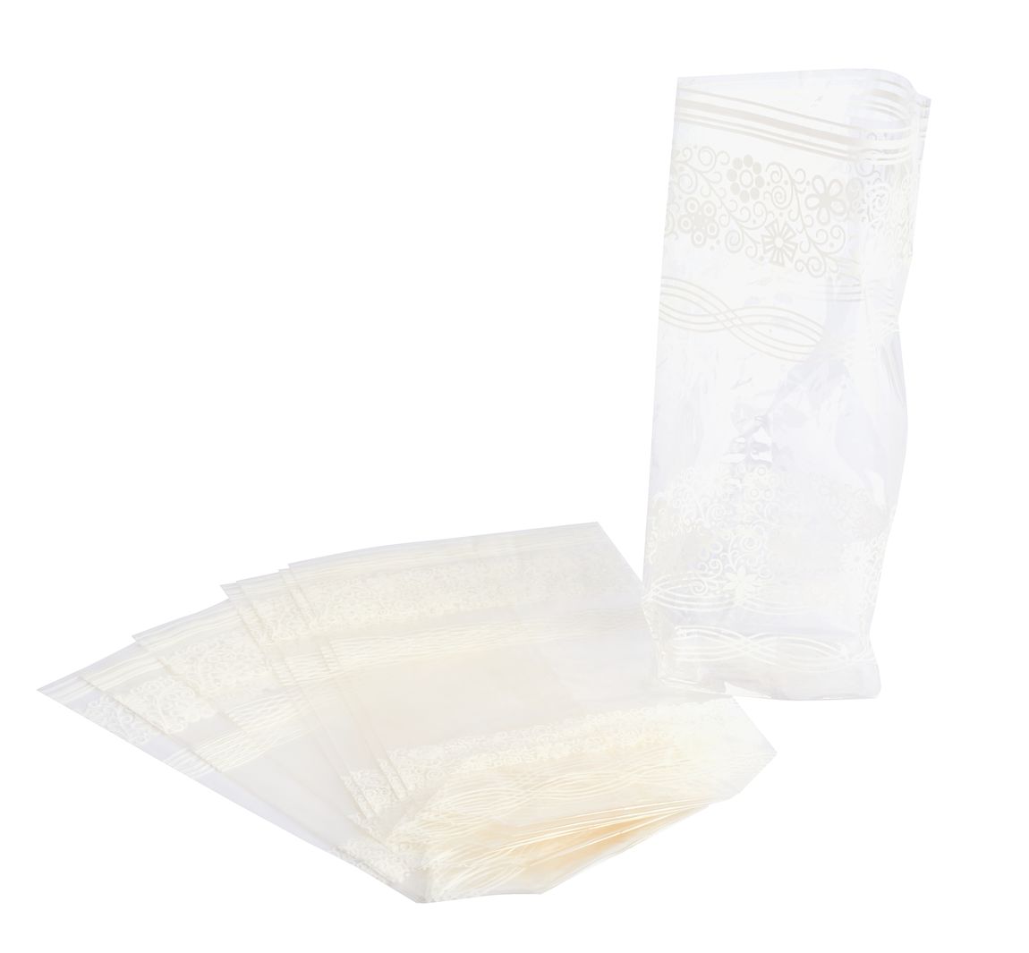 Zellglas-Beutel mit weißem Spitzendruck, 10 Stück - 11,5 x 19 cm